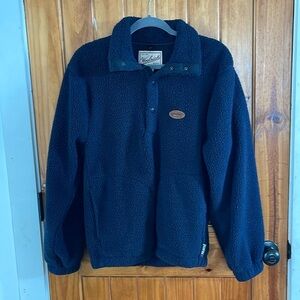 Woolrich Vintage navy Blue Fleece Pullover Small Front pockets 1/2 snap Close